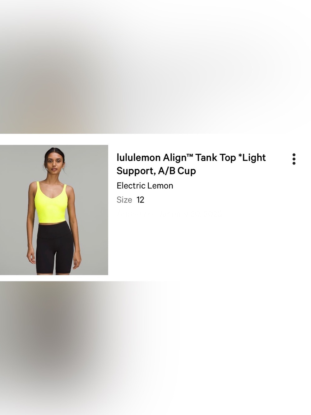 Lululemon Align Tank Top Electric Lemon Size 12 A/B Cup Light Support Crop Gym - Picture 3 of 3